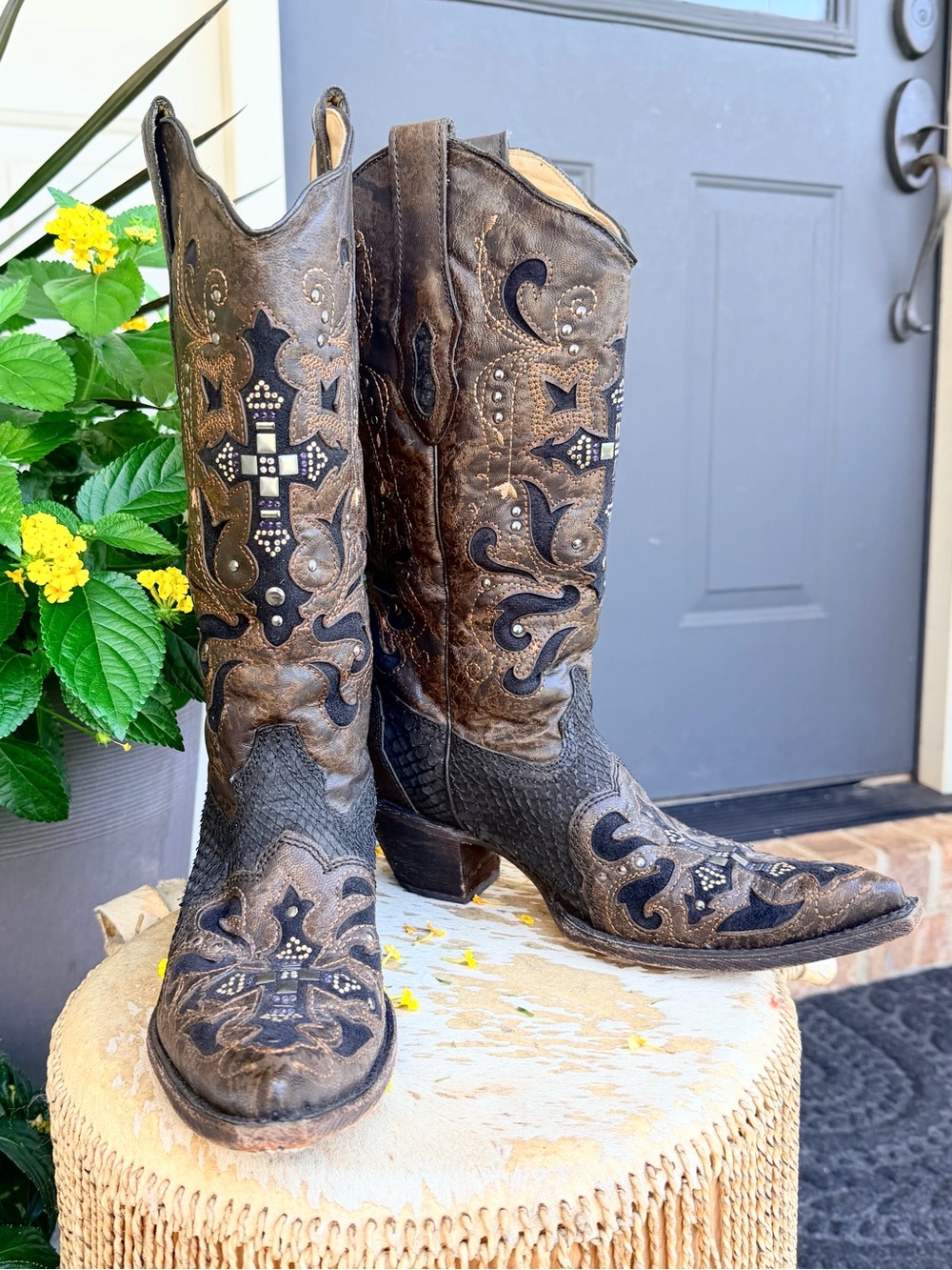 Corral Swarovski Crystal Embellished Cross Python Leather Cowboy Boots Black 8.5 - Picture 2 of 16